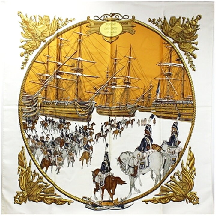 楽天市場】エルメス スカーフ カレ90 『MARINE ET CAVALERIE』 海と 