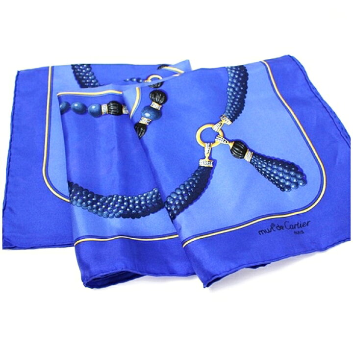 楽天市場】カルティエ シルク スカーフ ブルー 宝石柄 Cartier 中古 AB  
