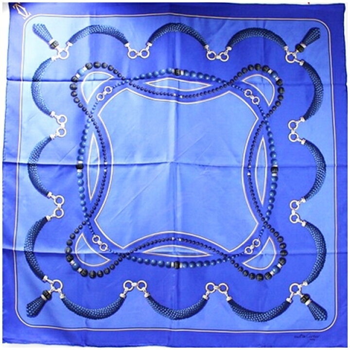楽天市場】カルティエ シルク スカーフ ブルー 宝石柄 Cartier 中古 AB  