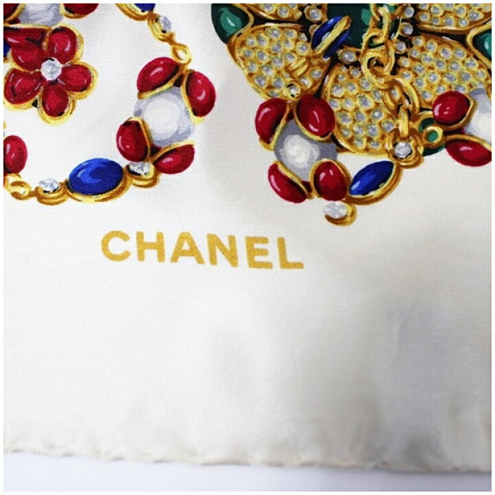 楽天市場】シャネル シルク スカーフ クリーム 宝石柄 中古 ABランク  