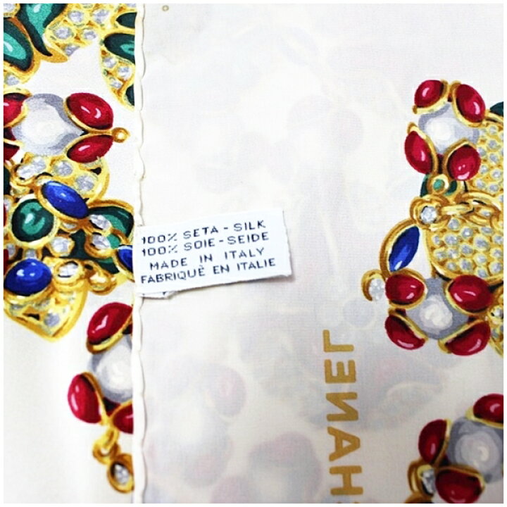 楽天市場】シャネル シルク スカーフ クリーム 宝石柄 中古 ABランク  