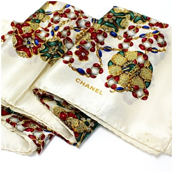楽天市場】シャネル シルク スカーフ クリーム 宝石柄 中古 ABランク  