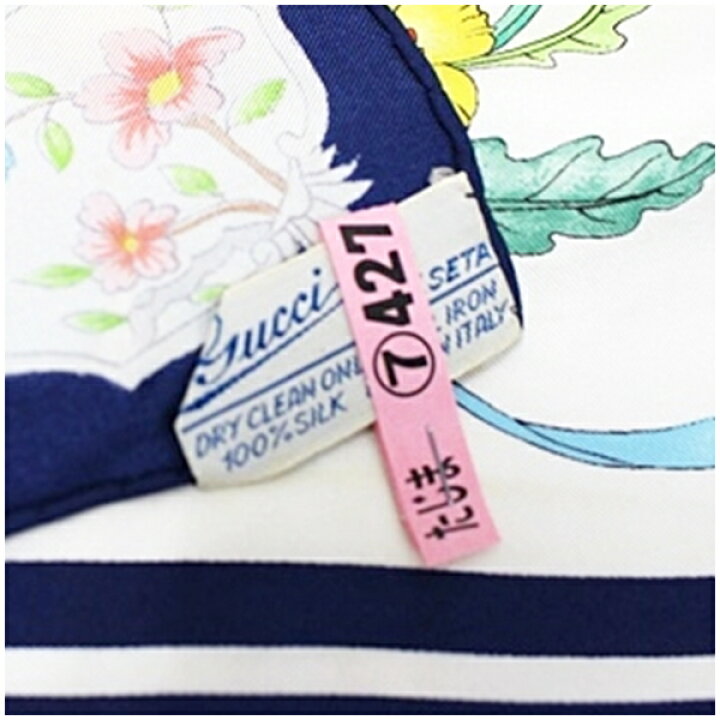 楽天市場】グッチ シルク スカーフ ホワイト×ネイビー フローラル柄  