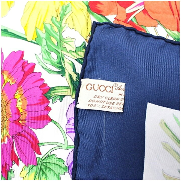 楽天市場】グッチ シルク スカーフ ホワイト×ネイビー フローラル柄  