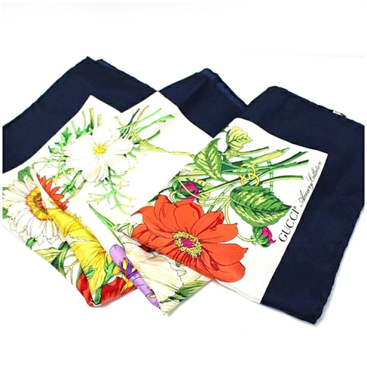 楽天市場】グッチ シルク スカーフ ホワイト×ネイビー フローラル柄  