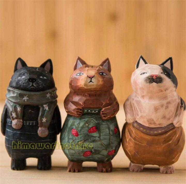 楽天市場】2個セットぽっちゃり猫 インテリア 雑貨 置物 木製 猫 