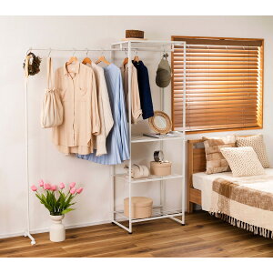 ハンガーラック ホワイト 白 ハンガーラック 伸縮式ハンガー ワイドハンガー 収納棚 収納ラック 高さ180cm スチール アジャスター付き ハンガーキャスター付き シンプル おしゃれ