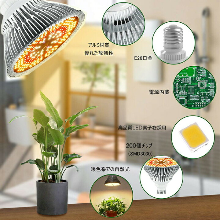 楽天市場】植物育成ライト LED 育成ライト 植物 育つ ライト 200個LED 