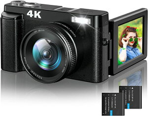 デジタルカメラ 4K デジカメ コンパクト オートフォーカス ミラーレス一眼 4800万画素 16倍ズーム 手ブレ補正 180°回転 3.0インチ IPS画面 ウェブカメラ機能 UV 52mm 自撮り HDMI出力 美顔フィルター
