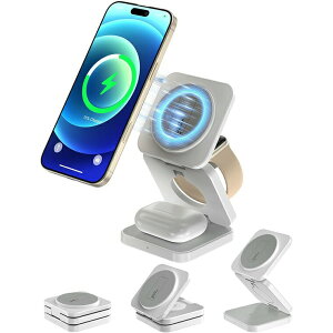 車載用ホルダー ワイヤレス充電器 3-in-1 マグネット式 折り畳み式 Qi対応 急速充電 軽量 5W/7.5W/10W/15W対応iPhone17-12/iWatch Ultra2/Ultra/SE/10-3/AirPods4/3/Pro/Pro2対応 携帯充電器 Mag-Safe充電器 コンパクト