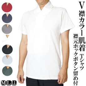 V襟付き 肌着襦袢 Tシャツ 半袖 襟元ボタンホック付き　綿100％ 9632050 M/L/LL　メンズ 男性 肌着