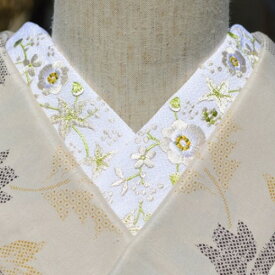 星花　ちりめん　刺繍　半衿　ひめ吉オリジナルデザイン　こだわり半襟☆「