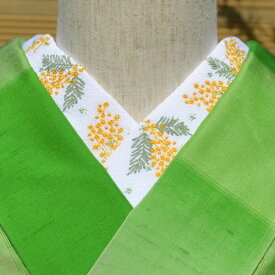 ミモザ刺繍半衿　ひめ吉オリジナルデザイン　こだわり半襟　