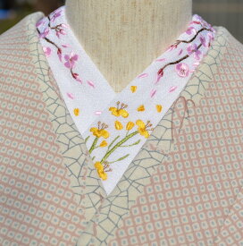 桜と菜の花 さくら サクラ 刺繍 半衿　ひめ吉オリジナルデザイン 春 こだわり半襟