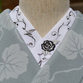 ばらとツタ・黒　薔薇　刺繍　半衿　ひめ吉オリジナルデザイン☆お花好き必須アイテム☆こだわり半襟