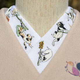 江戸猫　刺繍　半衿　ひめ吉オリジナルデザイン　こだわり半襟「配送について」をお読みください。ゆうパケットは日時指定できません、ポスト投函です。