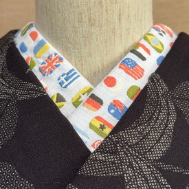 夏国旗・絽☆刺繍　半衿　ひめ吉オリジナルデザイン☆夏半襟・絽ゆうパケットは日時指定できません、ポスト投函です。