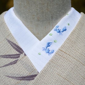 カニ☆刺繍　半衿　ひめ吉オリジナルデザイン☆夏半襟・絽ゆうパケットは日時指定できません、ポスト投函です。