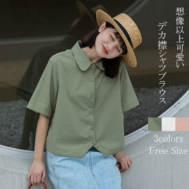 シャツ レディース 半袖シャツ 白シャツ ワイシャツ 半袖 綿シャツ ブラウス 春 シャツブラウス 春物 白ブラウス 女の子 トップス ホワイトシャツ デカ襟 開襟 前開き 折り襟 短袖 かわいい 綿 コットン 無地 カジュアル おしゃれ 20代 30代 40代