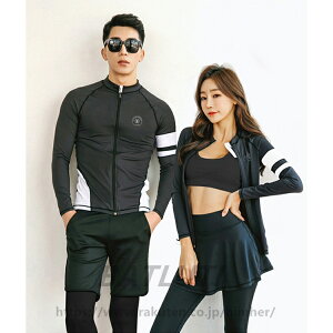 ペア水着 ラッシュガード 長袖 レディース水着4点セット メンズ水着3点セット 前開き おしゃれ 体型カバー 大きいサイズ レギンス タンクトップ ショートパンツ シュノーケリング ダイビン