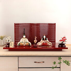 雛人形 コンパクト 一秀 ひな人形 木目込人形飾り 平飾り 親王飾り 木村一秀作 ひな灯り 正絹帯地 22号 会津塗 LEDぼんぼり付 【2026年度新作】 h083-ih-073-7