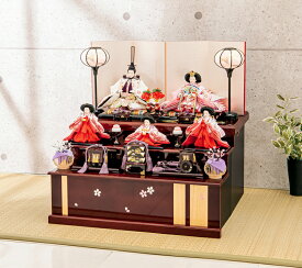雛人形 コンパクト 平安豊久 ひな人形 収納飾り 三段飾り 五人飾り 莉月 刺繍 小三五親王 柳官女揃 螺鈿細工 【2027年度新作】 h083-mo-303117 HJ-126