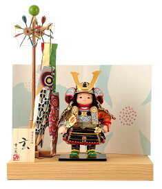 五月人形 幸一光 コンパクト 松崎人形 子供大将飾り 平飾り 玄 げん 金小札 黒糸威 栓台 鯉幟付 YaekoProject 【2026年度新作】 h075-koi-581e