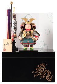 五月人形 コンパクト 幸一光 松崎人形 子供大将飾り 収納飾り 海 かい 黒小札 縹威 黒艶塗収納箱 鯉幟付 YaekoProject 【2026年度新作】 h085-koi-5802