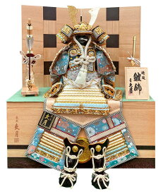 五月人形 久月 コンパクト 鎧収納飾り 鎧飾り 銘木シリーズ 針桐 正絹淡青裾濃縅 5号 二引収納 【2026年度新作】 h075-k-62615 D-27