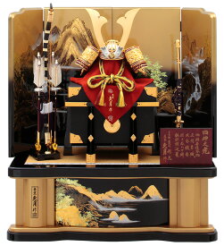 五月人形 久月 兜平飾り 兜飾り 高床飾り 利光監製 四神之兜 正絹緋糸沢瀉縅 18号 四神山水塗屏風 【2025年度新作】 h075-k-19325