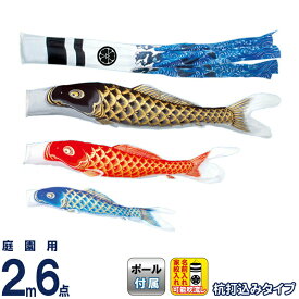 こいのぼり 旭天竜 鯉のぼり 庭園用 2m6点 ガーデンセット 新薫風 撥水加工 家紋・名前入れ可能 【2026年度新作】 m-skunpu-gd-2m