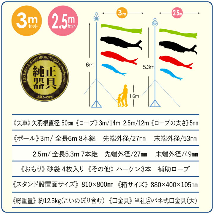 楽天市場】こいのぼり 徳永鯉 鯉のぼり 庭園用 3m7点スタンドセット 砂 