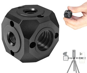 スタンドアダプター キューブ 6面 ジョイント カメラ ビデオ 撮影サポート 1/4" & 3/8" ネジ穴 ARRI対応 多用途 連結 アクセサリー 搭載 三脚 マウント 拡張 ブラケット 軽量 多機能 金属 アダプタ