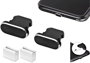 Lightning �������݌� �ی�L���b�v For Apple iPhone Series iPad/iPad mini/iPod �ȂǂɓK�� ���C�g�j���O �Ή� �[�d�� �W �J�o�[�A���~�j�E�� �h�� �v���O �_�X�g �J�o�[ (2�y�A�E�u���b�N)