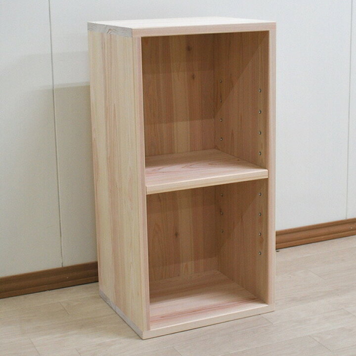 楽天市場 カラーボックスサイズ変更可能 有害物質の発生しない安全で頑丈な完成品国産無垢ひのきカラーボックス２段幅35cm高さ70cm奥行30cm 棚板可動式 無塗装仕上げ ひのき家具専門店ヒノキ ワークス