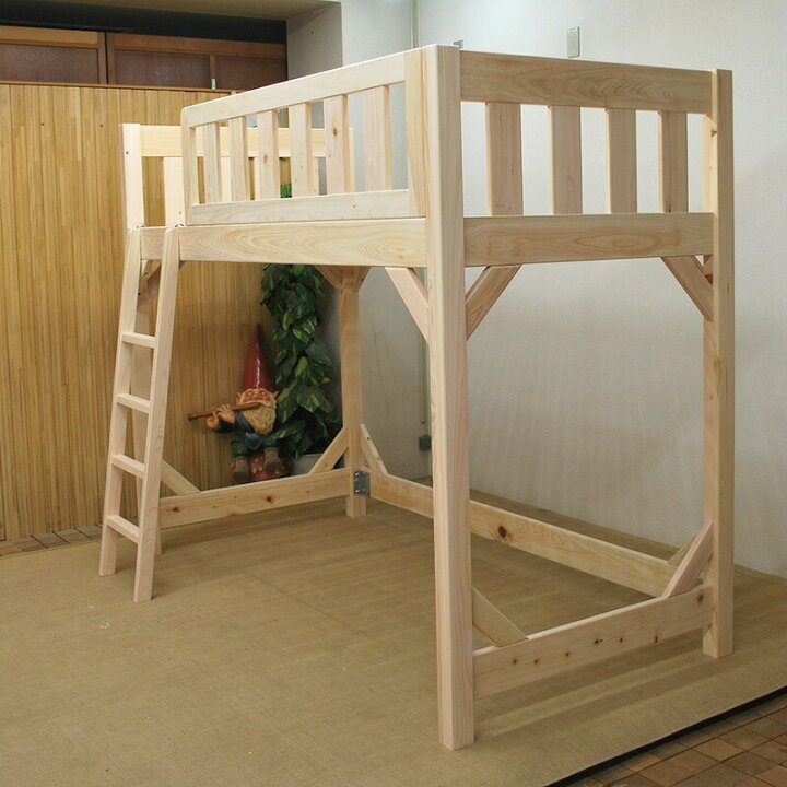 楽天市場】無垢ひのき木製頑丈ロフトベッド寝台高さ130〜140cm選べます 