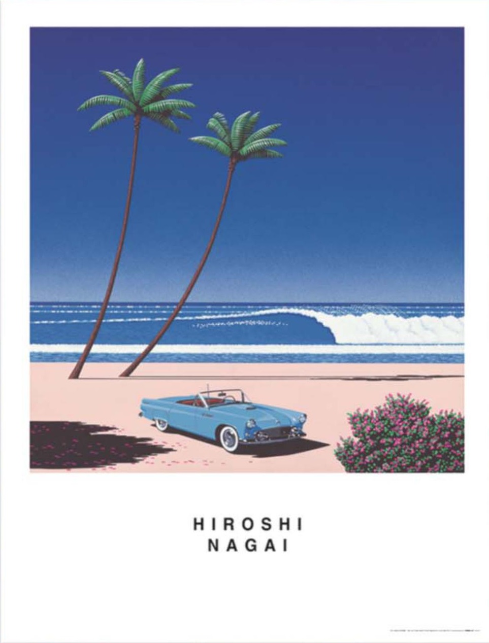 永井博作品 BLUE CAR AND THE BEACH ポスター 軽量アルミ製フィットフレーム付 91.5×61cm
