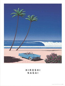 永井博作品 BLUE CAR AND THE BEACH ポスター フレーム(額)なし 91.5×61cm