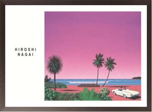 永井博作品 WHITE CAR AND THE BEACH ポスター 木製アートフレーム付 91.5×61cm