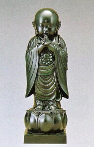 銅製のお地蔵様 稚児地蔵 合掌 高さ46cm 般若純一郎作品 高岡銅器の神仏具 送料無料