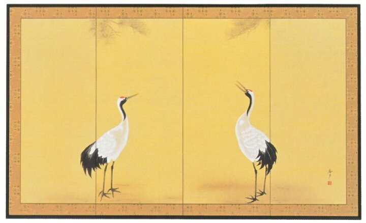 楽天市場】四尺四曲屏風 双鶴 江川香夕作品 四尺四曲半双 屏風 : 美術 