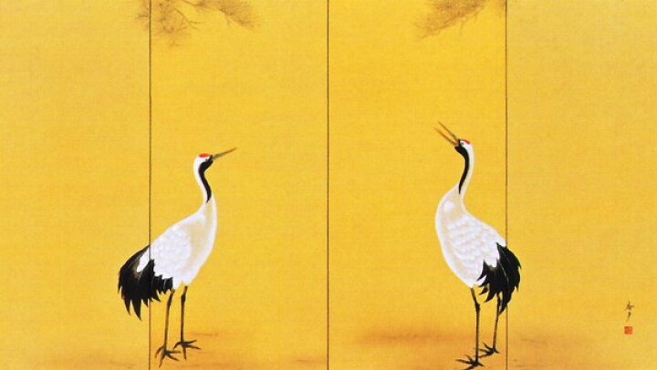 楽天市場】四尺四曲屏風 双鶴 江川香夕作品 四尺四曲半双 屏風 : 美術 