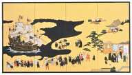 三尺四曲屏風 南蛮 河村東陽作品 三尺四曲半双 屏風 ※工芸版仕様