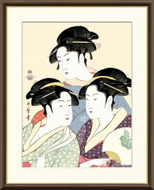 喜多川歌麿作品の美人画 浮世絵 寛政の三美人 F8サイズ 工芸美術画 額装作品