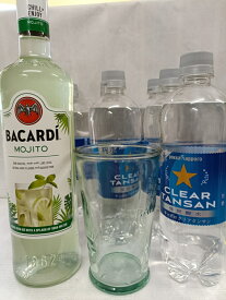 【バカルディ特製グラス付き】　バカルディ モヒート＆サッポロクリア炭酸水6本　お家で簡単カクテルセット