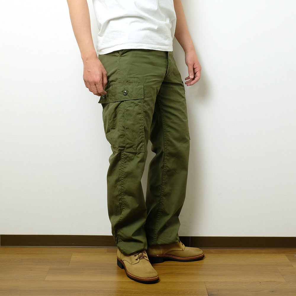 BUZZ RICKSON'S　バズリクソンズ　TROUSERS,MEN'S COTTON WIND　RESISTANT POPLIN　OLIVE  GREEN　ARMY SHADE 107　BR40927 送料無料 カーゴパンツ アメリカ軍 軍パン アメカジ メンズ コンバット トロピカル  ジャングル 