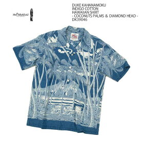 デューク カハナモク by サンサーフ Duke Kahanamoku DK39046 インディゴコットン ハワイアンシャツ - COCONUTS PALMS ＆ DIAMOND HEAD - | ヒノヤ HINOYA