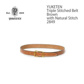 YUKETEN ユケテン - Triple Stitched Belt - Brown with Natural Stitch - 2849 ベルト レザー カジュアル 本皮 革 アメカジ製