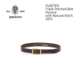 YUKETEN ユケテン - Triple Stitched Belt - Havana with Natural Stitch - 2853 ベルト レザー カジュアル 本皮 革 アメカジ製