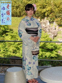 綿麻浴衣 仕立て上り浴衣 朝顔に桜 プレタ浴衣 古典柄の浴衣 染こころ